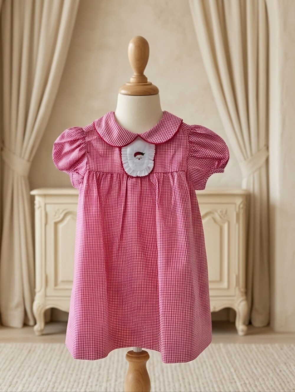 Baby Blessings Embroidered Santa Gingham Dress Size 4